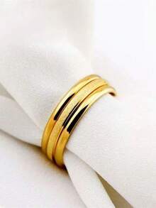 3pcs Stainless Steel 18K Gold Plated Fashion Rings Set, Suitable For Girl's Daily Wear Or Gift - Gold - View 3