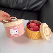 Sanrio 1个三丽鸥Hello Kitty不锈钢/塑料可爱卡通便当盒（隐藏式提手），2个便携式保温午餐袋（DIY），可重复使用的密封设计，带保温孔，经济实惠的便携式水果蔬菜午餐盒 - 圆形卡通午餐盒 - 便携式，手动操作，手洗，适合学生、学校、办公室、健身房、户外、露营。学生午餐盒 | 简约设计 | 保温食品容器 - 彩色 - 查看 4