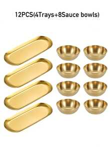 12件/6件/3件斋月金色酱汁碗托盘套装，优雅不锈钢蘸酱杯寿司蘸酱碗上菜托盘小吃盘，厨房/餐厅/母亲节/派对/婚礼/乔迁之喜的理想之选 - 金色 - 查看 11