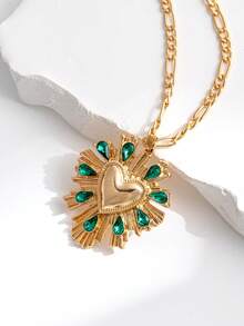 1 Pair Vintage-Style Heart-Shaped Faux Green Gem Drop Earrings, Suitable For Banquet, Wedding Wear - Vintage Heart Earrings - View 10