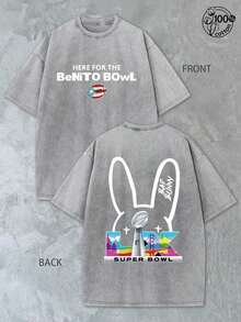 BadBunny Benito Bowl T Shirt,Retro Washed T-Shirt Double Sided Printed (230 Pure Cotton T-Shirt),Christian Gift, Men's T-Shirt, Men's Casual, Comfortable, Fashionable T-Shirt, Street Style Cottonwinter Clothes For Women ST Patrick' S Day - 灰色 - 查看 1