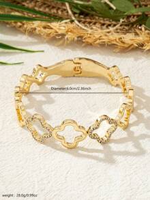 1 chiếc vòng tay hình cỏ bốn lá rỗng mạ vàng thời trang & 1 chiếc vòng tay hình cỏ bốn lá rỗng đính đá với khóa lò xo, vòng tay mạ vàng bền chắc, thích hợp làm quà tặng ngày lễ cho phụ nữ - Vàng - Xem 6