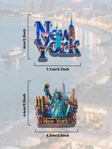 Ímã de geladeira com um dos principais pontos turísticos de Nova York: Estátua da Liberdade e vista noturna do horizonte. Lembrança de viagem, adesivo magnético 3D, presente decorativo criativo, sofisticado ímã de geladeira em PVC com resina em relevo 3D, decoração de cozinha, ímã com paisagem mundialmente famosa, presente para amantes de viagens. - Multicolorido - Ver 5