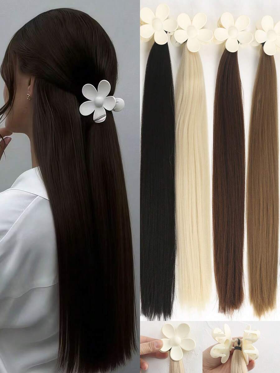 1pc 18 Inch Straight Hair Ponytail Wig With Clip, Suitable For Women