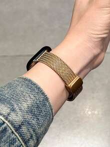 1pc Compatible With Apple Watch Band Women's Apple Watchband 14mm Narrow Metal Magnetic Strap Gold Is Compatible With Apple Watch Size 46/45/41/40/42/38/49/44mm, Suitable For Apple Watch SE/S11/10/9/8/7SE4/5/6/3/2/1 Ultra 3/2/1, Weave Pattern Design, Advanced Apple Watchstrap Autumn And Winter Thin Metal Smart Watch Band.AppleWatch Accessories,Gold Watch Band