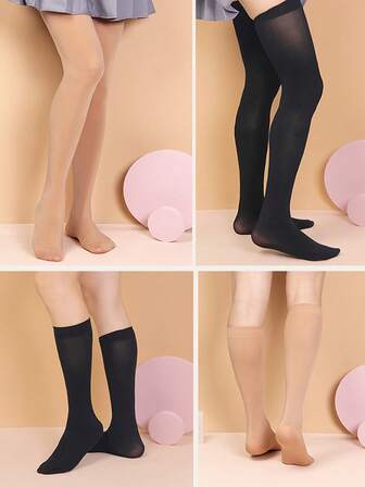 1 Or 2 Pairs, Dance Paired With Knee High Stockings And Calf Socks, Role-Playing Accessories, Women's Thick Velvet Medium Long Socks, Nude Skin Color, Knee High Black Spring And Autumn High Socks