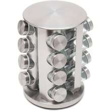 Home Basics Estante giratorio para especias con 16 tarros | Estante giratorio con acabado plateado cepillado | Organizador giratorio contemporáneo para la cocina Almacena sal, pimienta, canela, hierbas, pimentón y mucho más. - Plateado - Ver 7