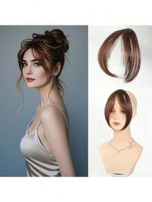 8.5 Inch Middle Part Bangs Hairpiece, Realistic Invisible Lightweight Fluffy Hair Topper To Add Volume