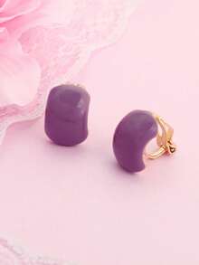 1对糖果红珐琅夹式耳环，可爱甜美优雅彩色C形耳环，女士款 - 紫色 - 查看 4