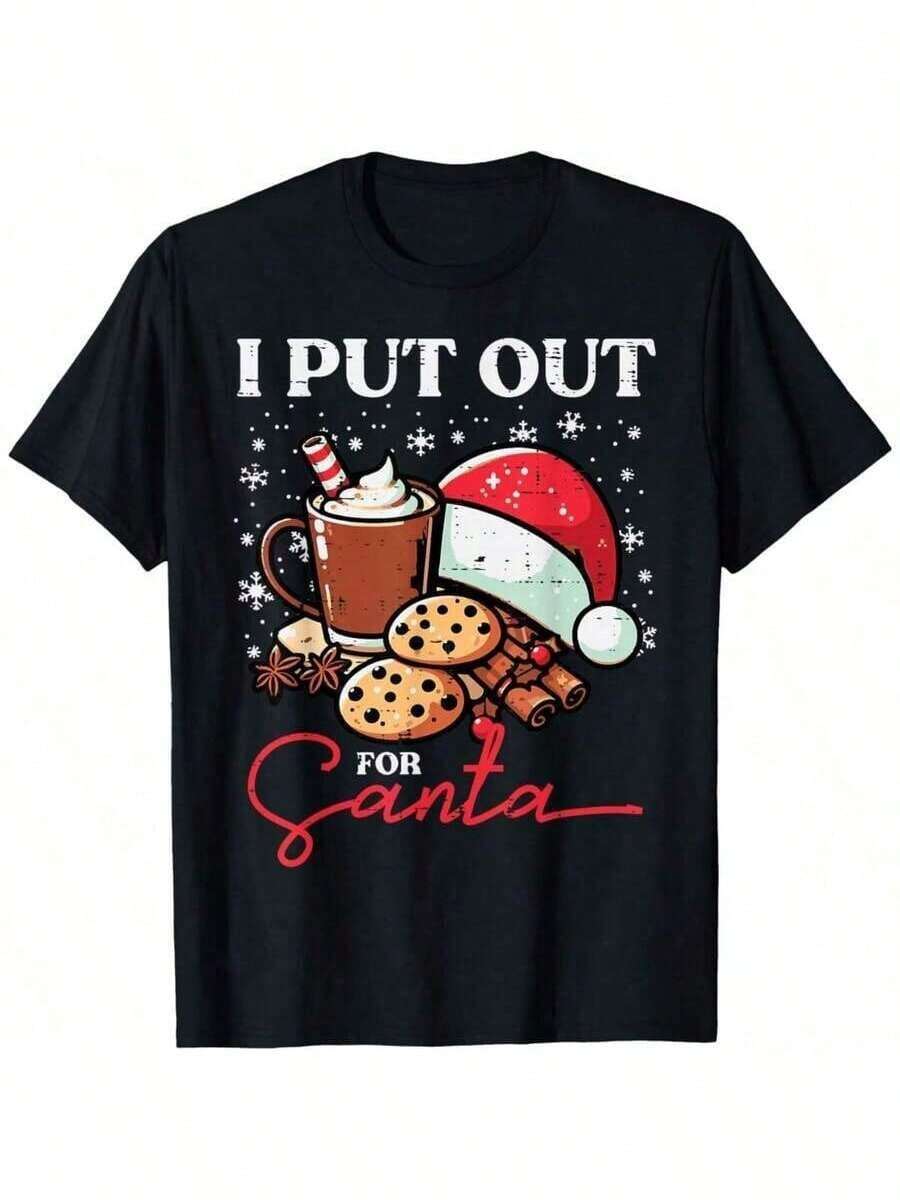 A Piece Of1Pcs Funny Christmas Graphic T-Shirt For Men Women, I Put Out For Santa Humor Tees Xmas Gift, Round Neck Short Sleeved T Shirts Tops Men Women Clothing,Classic Versatile - Black - View 1
