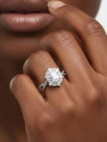 1pc Women's Wedding Ring, Hilary Flower Ring, 3.9g 925 Sterling Silver, 1.5 Carat Moissanite, Bohemian Palace Style, Luxury Engagement, Wedding, Anniversary, Valentine's Day Gift, Comes With Moissanite Certificate And Elegant Gift Box - Silver - View 4