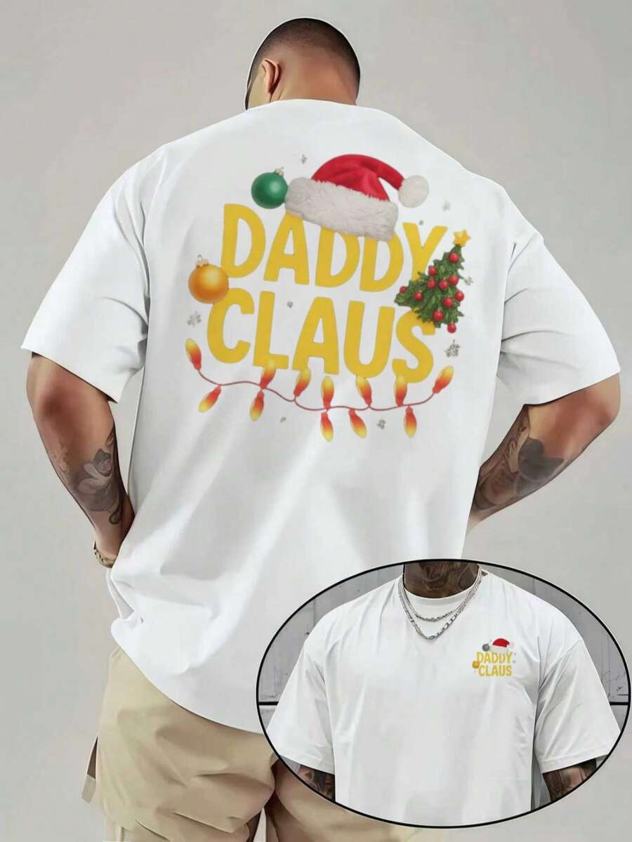 Maglietta da uomo con scritta "Daddy Claus" in morbido poliestere e cotone stampato su entrambi i lati, vestibilità classica, casual e senza tempo, capo d'abbigliamento di lunga durata - Bianco - Visualizzare 1