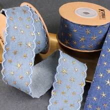 1/5yards Wide, 4cm Wide, Vintage Denim Ribbon With Embossed Star Pattern, Blue Denim Lace Trim, Decorated With Gold Stars, DIY Craft Ribbon, Suitable For Making Bows, Bag Decorations, Home Decor Accessories, Gift Packaging And Valentine's Day Decorations - Multicolor - View 7