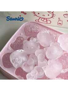 Sanrio Hello Kitty Silicone Ice Cube Tray With Lid, Cartoon Cat Theme, Flexible Rectangular, Suitable For Homemade Ice Cubes, Summer Camping, Kitchen & Holiday Essential