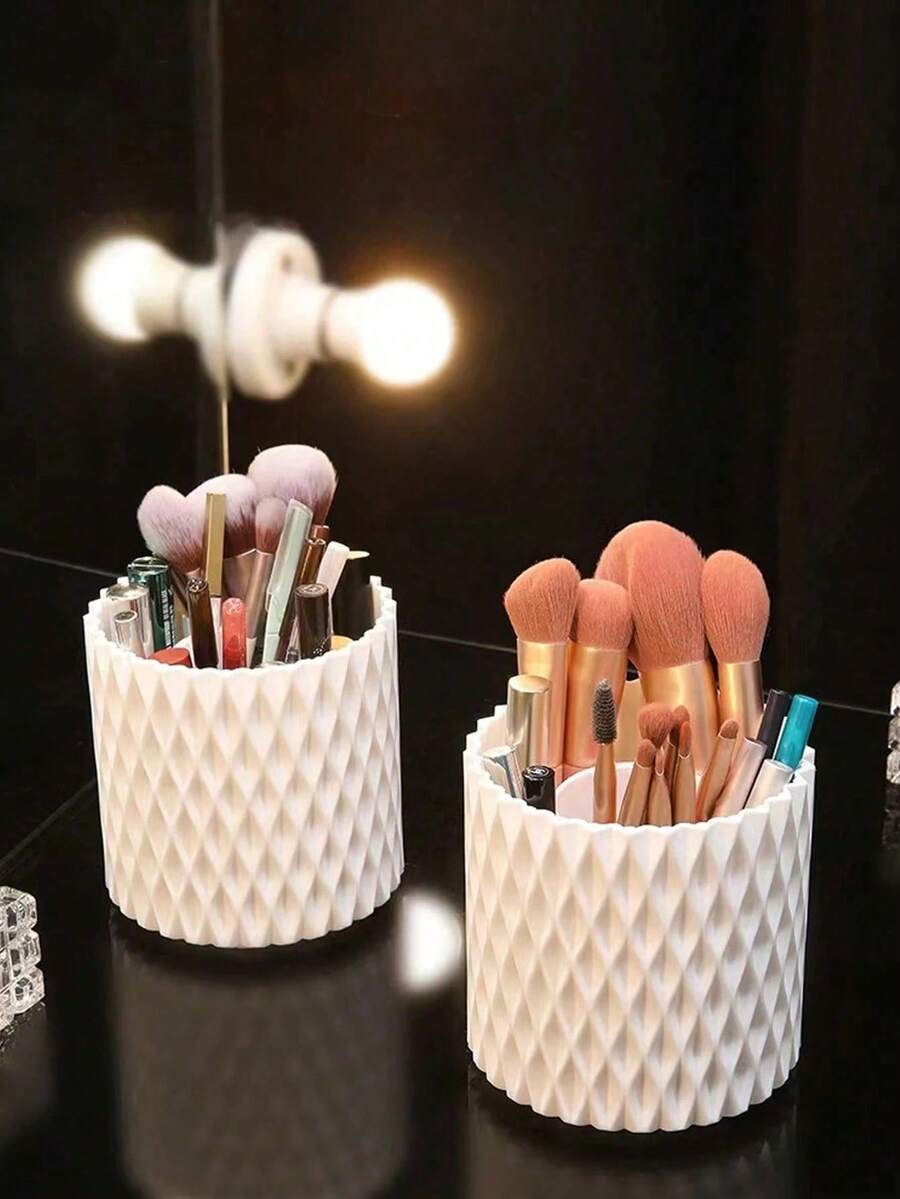 1pc 360° Rotating Desktop Makeup Brush Holder, Eyeshadow Brush & Eyebrow Pencil Organizer, Stationery Pen Storage Box, Vanity Organizer, Home Dressing Table Decor - Multicolor - View 1
