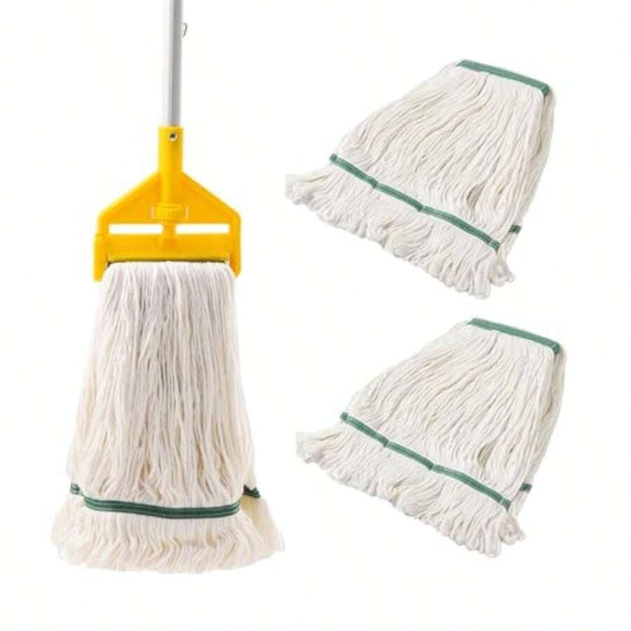 Commercial Mop Heavy Duty Industrial Mop With Long Handle59" Looped-End String Wet Cotton Mops For Floor Cleaning Including Three Mop Head Replacement - Màu vàng - Xem 1