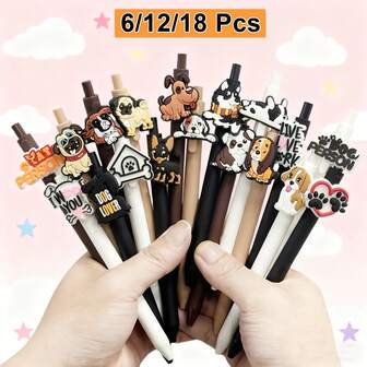 1/6/12/18pcs Cute Dog Pattern Retractable Ballpoint Pen Set With Black Ink, Suitable For Dog Lovers, Veterinarians, Students And Office Supplies, Christmas Gift