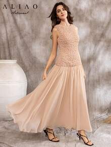 Đầm không tay xếp ly co giãn cổ tròn thanh lịch A&A, đầm kín đáo dành cho nữ, phong cách quý tộc cổ điển, chân váy cho nữ, đầm dự tiệc prom, đầm dự lễ hội, phong cách cung đình. - Màu be - Xem 4