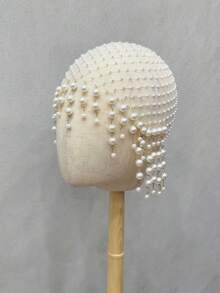 1pc Asymmetrical Pearl Embellished Headpiece With Rhinestones, Luxury Women Hair Accessory - Multicolor - View 12