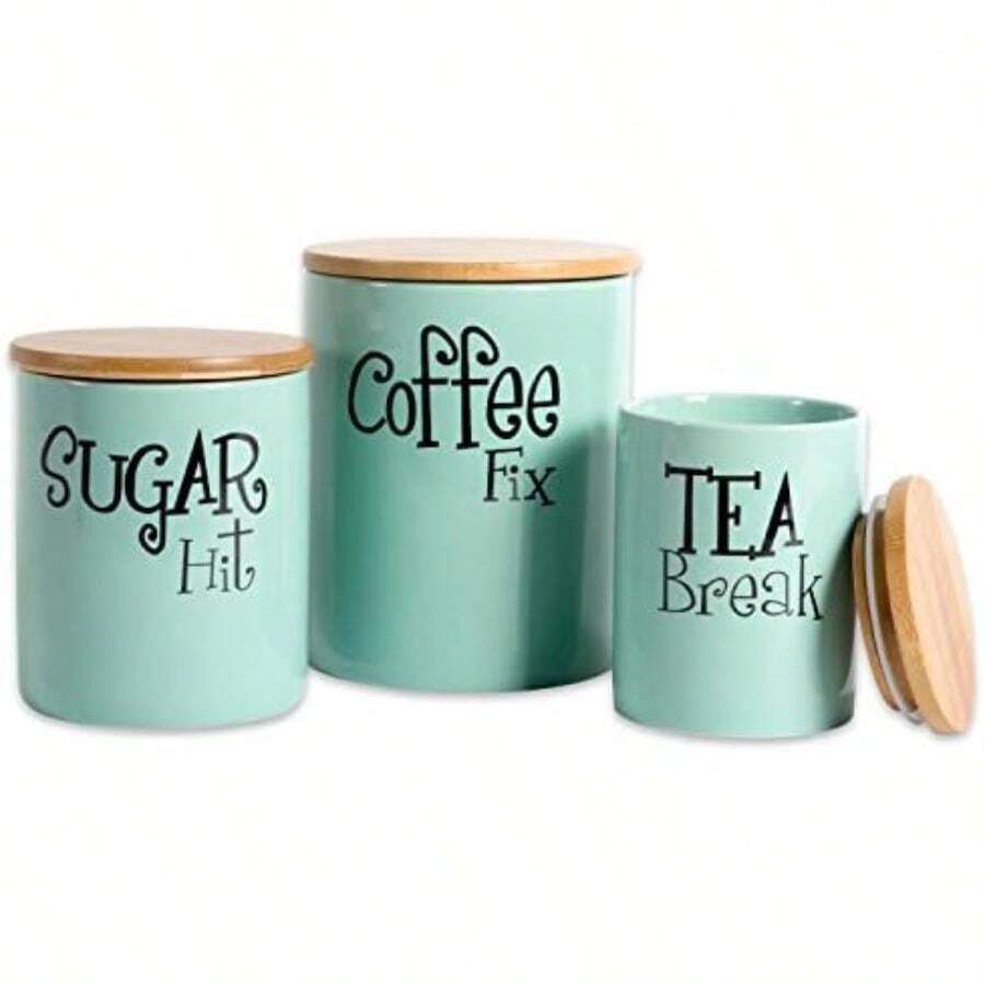 DII Kitchen Accessories Retro Collection, Cerámica, Juego de botes, Aqua, 3 piezas(Agua) - Multicolor - Ver 1