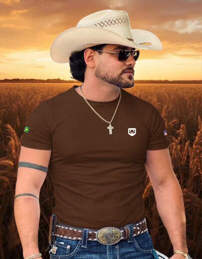 Camiseta Masculina Estilo Rincon Procedimento 100% Algodão Country Gola Redonda Macia Elegante Rodeio Fazenda