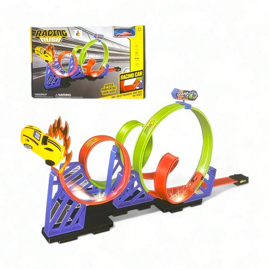 Pista de Carros Infantil con Bucles y Carro Incluido Multicolor, Diversión para Niños, Actividades con Autos, Diseño Emocionante y Fácil Montaje, Ideal para Regalo de Navidad, Cumpleaños - Azul - Ver 1