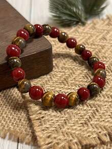 内在力量宝石手链 – 红碧玉、虎眼石，象征守护、自信、勇气和能量，串珠瑜伽冥想饰品，男女皆宜 - 彩色 - 查看 6