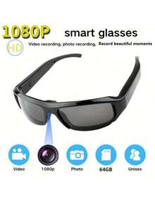 1 paire de lunettes vidéo de sport outdoor, lunettes vidéo intelligentes, autonomie de 90 minutes, angle de vue de 75°, caméra portable, caméra de corps, convient pour le cyclisme, les réunions, l'enregistrement et autres scénarios, fourni avec une carte de stockage de 64 Go - Noir - Voir 3