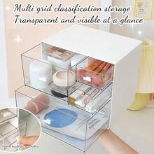 Desk Drawer Organizer Makeup Organizer Storage Box With 4 Stackable Plastic Drawers Desk Organizer For Home Collection Cosmetics Office Bathroom Counter Dresser A - A - View 4