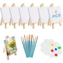 Caballetes para Pintar Niños de Artista Caballete de Pintura Set 6 Mini Lienzos para Pintar Paneles Blancos Imprimados 10x10 cm con 10 Pinceles para Suministros de Fiesta de Pintura ArtisticaDurable, Sólido,cultivating children's interests - Blanco - Ver 2