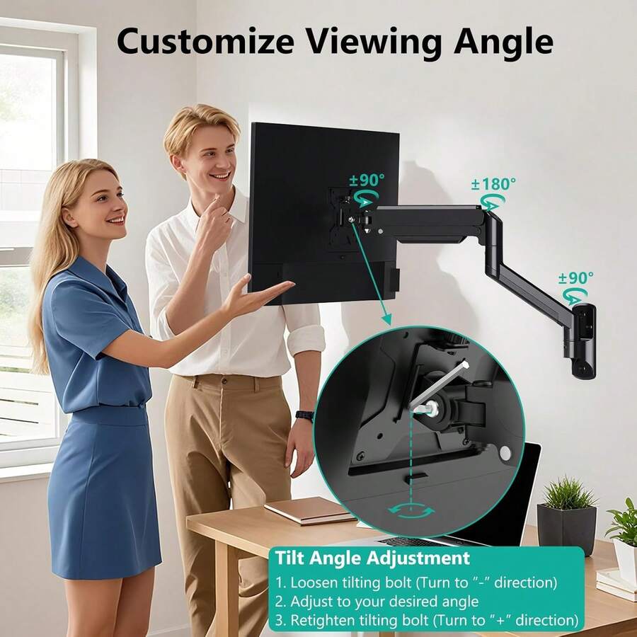 WALI Soporte para Monitor Pared Individual, Brazo para Monitores de 17 a 32 Pulgadas 10 kg, Base Monitores Pared con Resorte de Gas Totalmente Ajustable, Negro (GSWM001) - Soltero - Ver 1