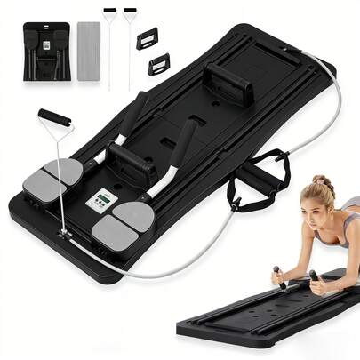 Pilates Board - Pilates Reformer Set, Multi-Purpose Foldable Pilates Reformer Board For Home, 4 In 1 Pilates Sliding Board(Black)