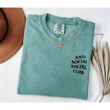 Women's  Anti Social Club T-Shirt, Soft Cotton Crewneck Shirt For Men And Women, Gift For Him Or Her, Unisex Stylish Tees - 藍色雲杉 - 查看 2