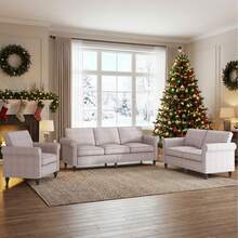 Puremind 3-Piece Sectional Sofa Set, Linen Upholstery, Modern Nailhead Trim, Living Room Furniture - Beige - View 14