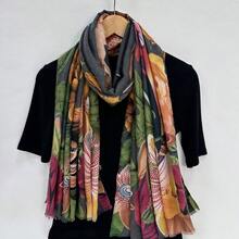 1件装时尚扎染设计女士围巾披肩头巾波西米亚风配饰女士秋冬 - 卡其色 - 查看 11