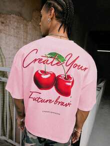 Manfinity Streetrush Manfinity Streetrush Men's Colorful Summer Fruit Print Relaxed Fit T-Shirt, Comfortable Oversized T Shirt, Graphic Cropped Graphic Tee, Men  Graphic Tees ,Street Wear, Graphic Tees Crop Cropped T Shirt Graphic,Hip-Hop Street,Boy Friend Gifts,Graphic Tees Men - 淺粉色 - 查看 4