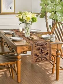 维京生命之树与渡鸦头盔桌旗 - 北欧神话设计，饰有十字架、箭矢和五角星图案，涤纶长方形桌布装饰，适合季节性厨房和家庭聚会装饰 - 彩色 - 查看 4