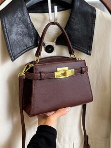 Dedoo 时尚高端荔枝纹女士手提包，简约肩带装饰，可调节肩带斜挎包，精致金属锁扣通勤单肩包，磁扣闭合，多功能轻便斜挎包，简约优雅纯色手提包，耐用PU材质女士单肩包，适合送礼、购物、约会、商务旅行、度假等各种场合。 - 咖啡 - 查看 4