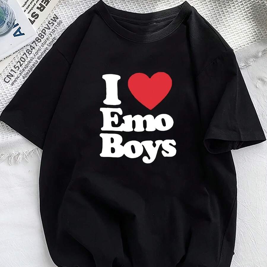 Camiseta con estampado gráfico de chica emo grunge para mujer, ropa urbana Harajuku 2024, camisetas casuales Y2K para mujer - Negro - Ver 1