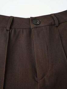 复古高腰女士西装裤，宽松版型，垂坠感极佳，适合办公室穿着，轻盈面料，是春夏的理想之选。 - 棕色 - 查看 5