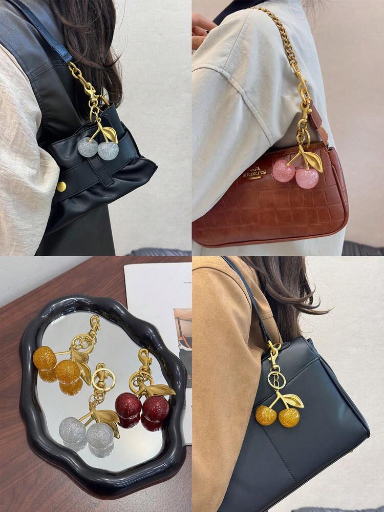 HXXOOS 1個 さくらのペンダント、新作大きなさくらのクリスタルペンダント、キーホルダーペンダント、輝くさくらのチャーム クリップ付き、バッグ用、光沢のあるレジンとメタルのアクセサリー、女性の財布、ハンドバッグ、リュックに適しています、若い女性、オフィスレディ、大学生、誕生日プレゼントに適しています - マルチカラー - 見る 3