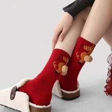 1双女士3D立体马主题趣味袜子，喜庆红色，适合秋冬季穿着 - 彩色 - 查看 9