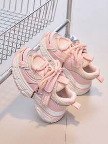 Kids Mesh Chunky Sneakers, Hook And Loop Closure, Breathable, & Cute, Versatile For Daily Wear - Pink - View 5