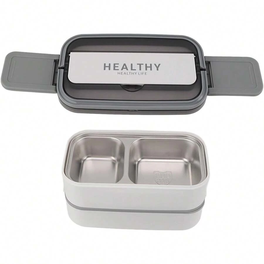 Fiambrera, 3 Contenedores de Almuerzo Apilables para Adultos, Caja de Diseño Minimalista Moderno con Juego de Utensilios, Lonchera a Prueba de Fugas para Salir - Azul y verde - Ver 1