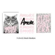 1/3件套无框富家猫咪美学墙饰套装，粉黑白时尚墙面装饰，别致办公室及少女房间装饰画，适用于卧室、宿舍、公寓 | 卧室装饰画，卧室装饰，墙面装饰画，复古装饰 - 彩色 - 查看 21