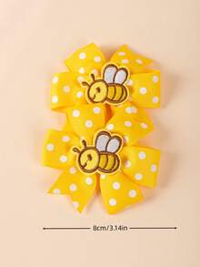 1 Pair Cute Frog & Bee Design Hair Clips, Polka Dot Bow Decor, 2026, Gold, Versatile & Adorable Hair Accessories For Girls, Suitable For Everyday Use