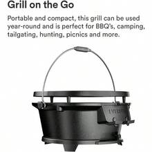 Round Cast Iron Grill And Cover Outdoor 2-In-1 Portable Tabletop Grill And Griddle - 100% Cast Iron Enameled Durable Small Charcoal Grill Camping Stove Or Hibachi Grill - Black - View 3