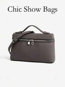 1个纯色荔枝纹PU方形斜挎包，女士小钱包，适合日常时尚搭配，时尚米黄色女士手提包 - 灰色 - 查看 2