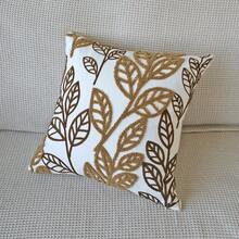 1pc Vintage Brown & Gold Leaf Embroidery Cushion Cover, Retro Botanical Texture Throw Pillow Case For Bed, Sofa - Multicolor - View 9