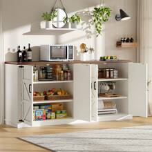 White Seitenschrank In Landhausstil Mit Vier Türen, Masse 160x40x85 Cm, 2 Höhenverstellbare Regale - Ideal As Aufbewahrungsschrank, Küchenschrank Or Anrichte - White + MDF + Metal - View 5